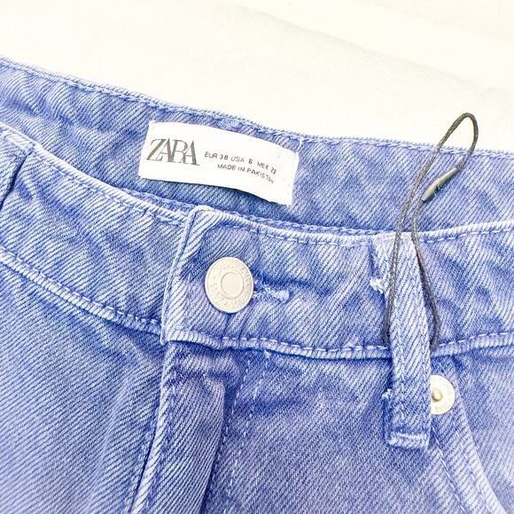 Zara High Rise Wide Leg Dyed Blue Denim Jeans Zip Fly NWOT SIze 6 - Picture 4 of 7